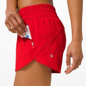 Red Lululemon tracker 4” shorts